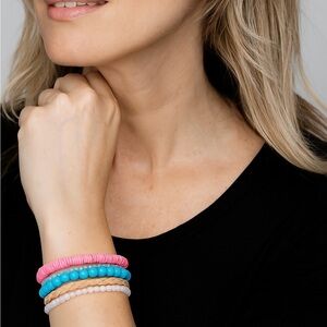 Victoria Emerson Silver Magnetic Clasp Bracelet Pink Blue Beaded Beach